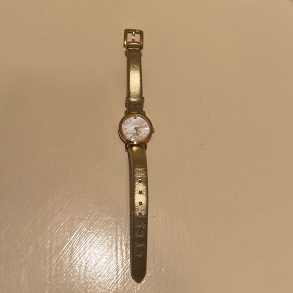 Kate Spade Gold Tone Watch Metallic Leather Band Minimalist Preppy Old Money - Picture 1 of 12